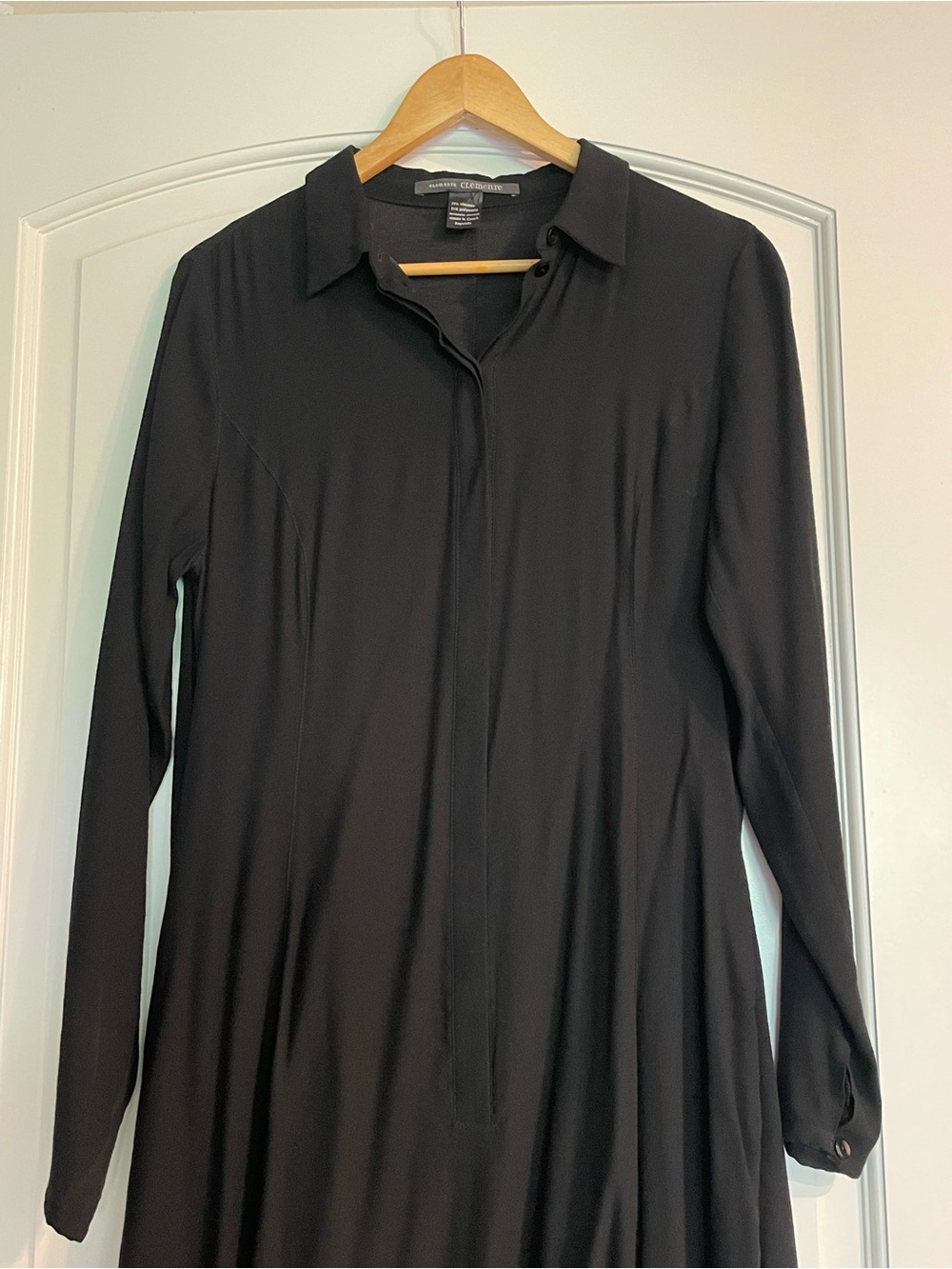 Elemente Clemente Black Solid Shirt Dress Collared Button Long Sleeve Midi S - Picture 2 of 6
